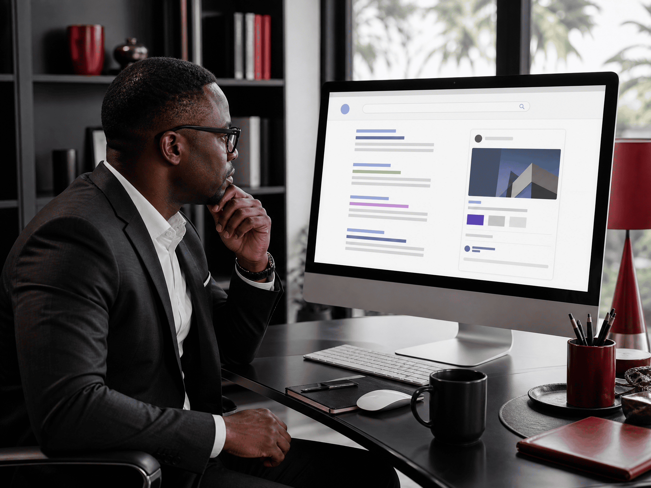 Dirigeant vérifiant la présence en ligne de son entreprise