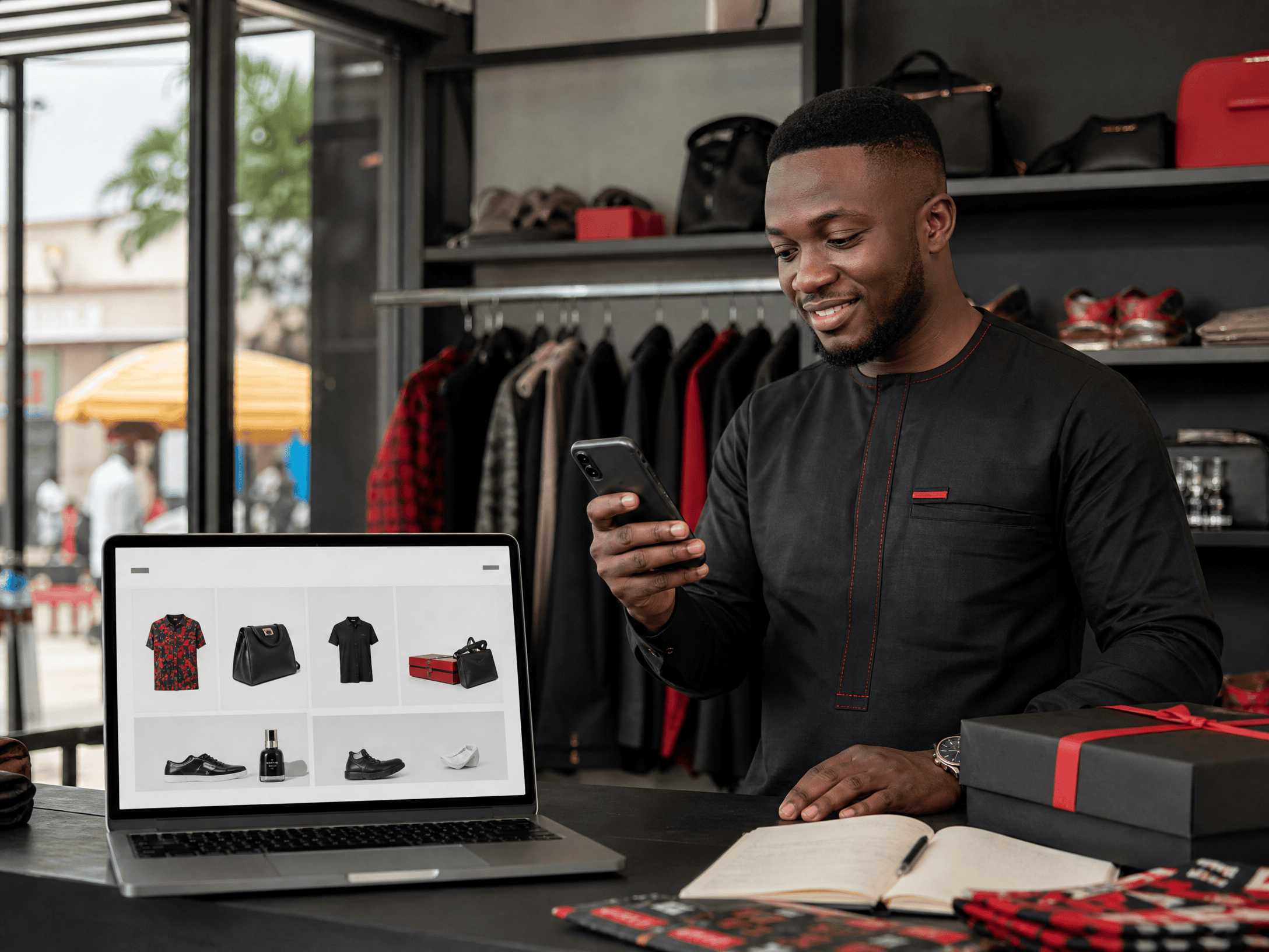 Entrepreneur traitant une commande reçue depuis sa boutique en ligne
